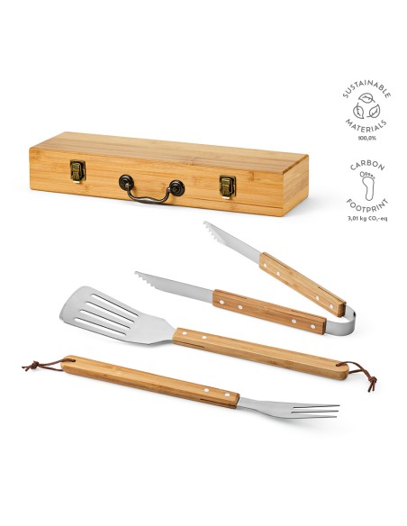 Set Barbecue Turner in Bambù. Con  Pinza, Forchetta e Spatola