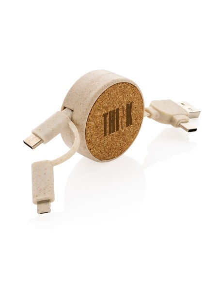 Cavo retrattile 6 in 1 in sughero e grano