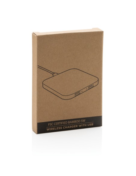 Caricatore wireless 5W in bambù con USB