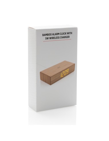 Orologio sveglia in bambù con caricatore wireless 5W