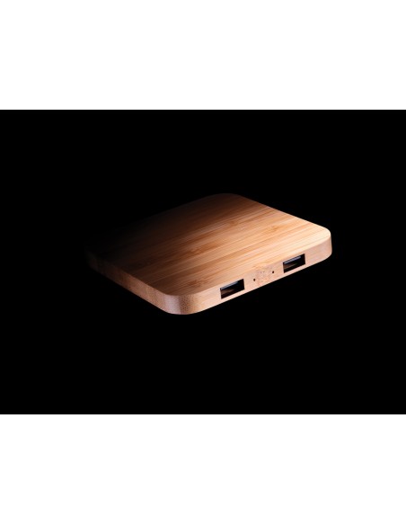 Caricatore wireless 10W con porte USB in bambù
