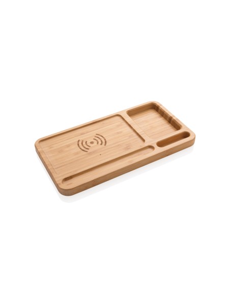 Organizer da scrivania in bambù con caricatore wireless 5W