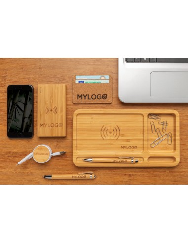 Organizer da scrivania in bambù con caricatore wireless 5W