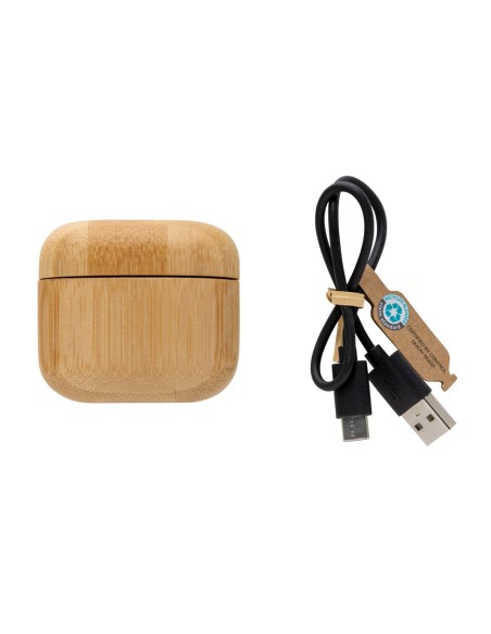 Auricolari TWS in plastica riciclata RCS e bambù