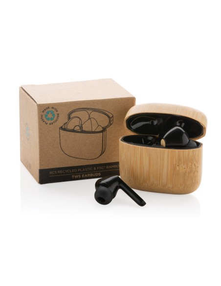 Auricolari TWS in plastica riciclata RCS e bambù