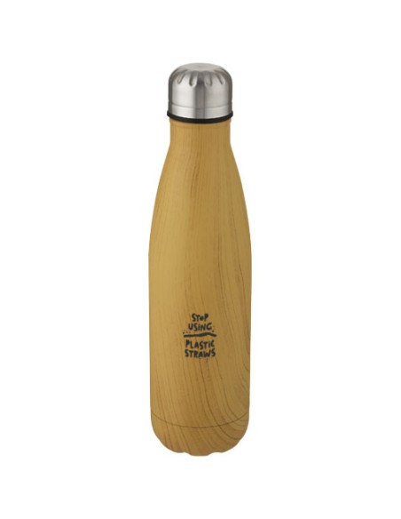Bottiglia Cove da 500 ml con isolamento sottovuoto in acciaio inossidabile e motivo ornamentale in legno
