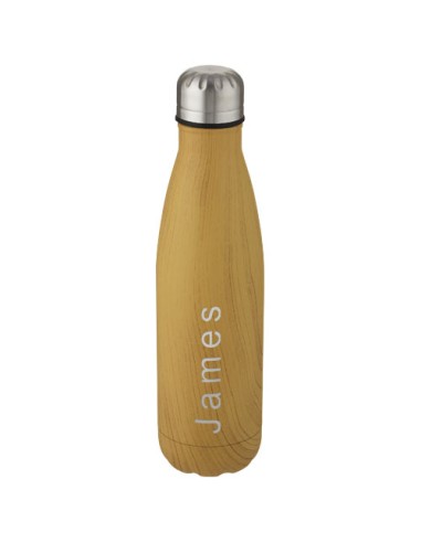 Bottiglia Cove da 500 ml con isolamento sottovuoto in acciaio inossidabile e motivo ornamentale in legno