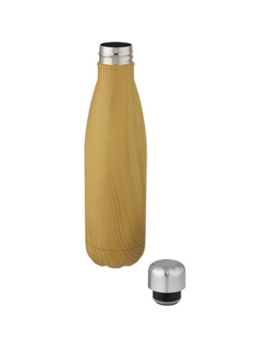 Bottiglia Cove da 500 ml con isolamento sottovuoto in acciaio inossidabile e motivo ornamentale in legno