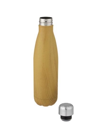 Bottiglia Cove da 500 ml con isolamento sottovuoto in acciaio inossidabile e motivo ornamentale in legno