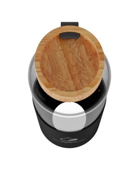 Borraccia in vetro borosilicato da 550 ml con custodia in silicone riciclato e coperchio in bambù SCX.design D21