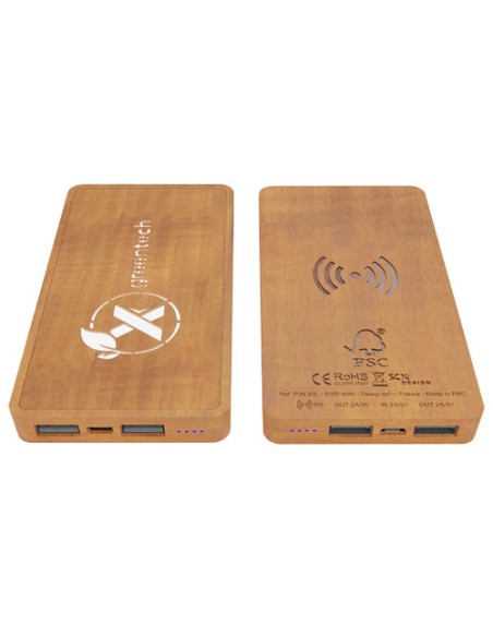 Power bank per ricarica wireless in legno da 5000 mAh con logo luminoso SCX.design P38